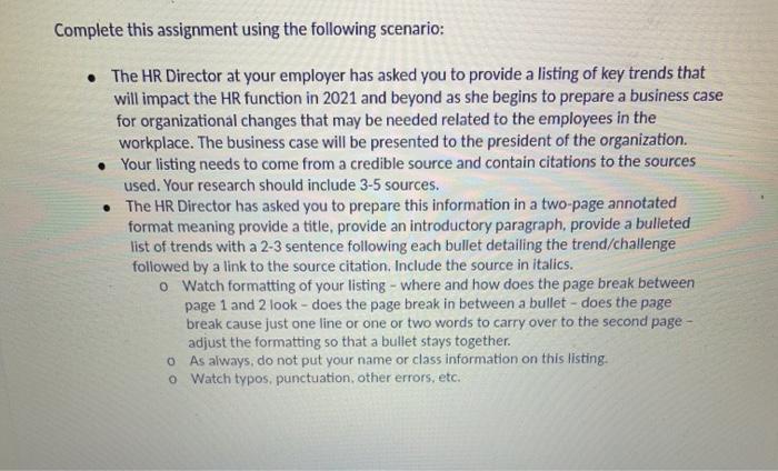 Complete this assignment using the following