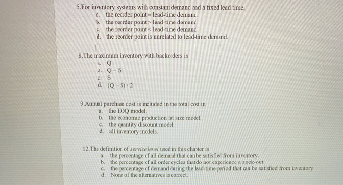 please choose the correct answer 5.For inventory
