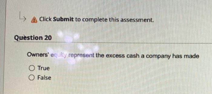 A Click Submit to complete this assessment.