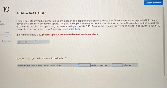 Check my work 10 Problem 10-31 (Static) points