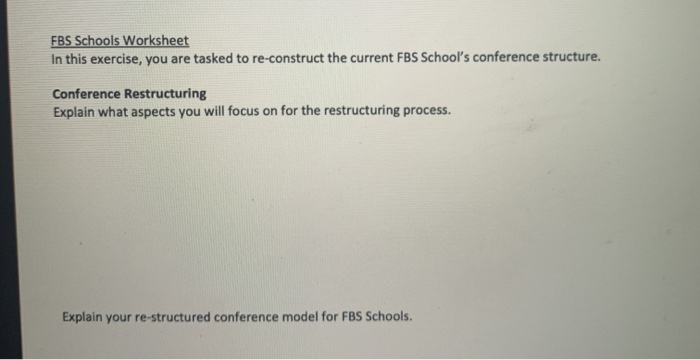 FBS Schools Worksheet In this exercise, you are