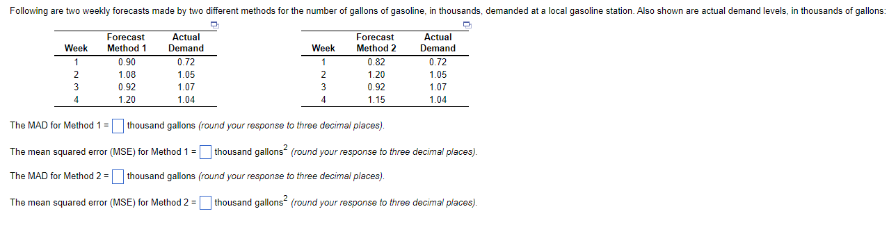 Following are two weekly forecasts made by two
