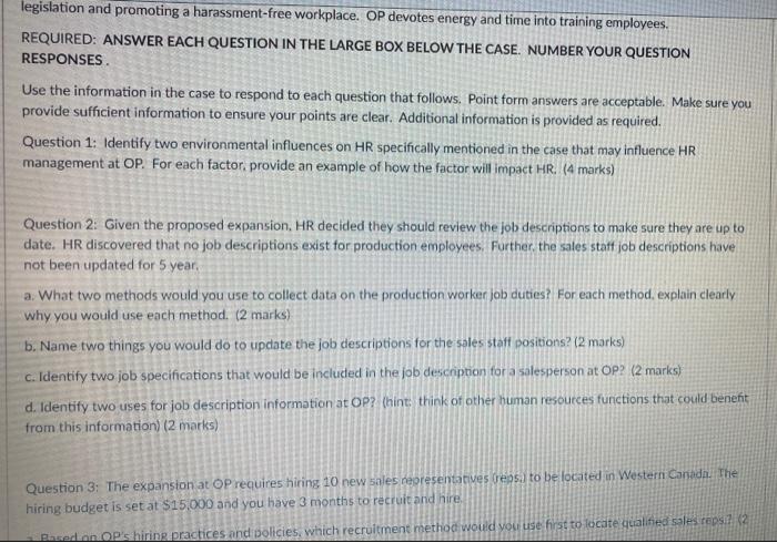 legislation and promoting a harassment-free