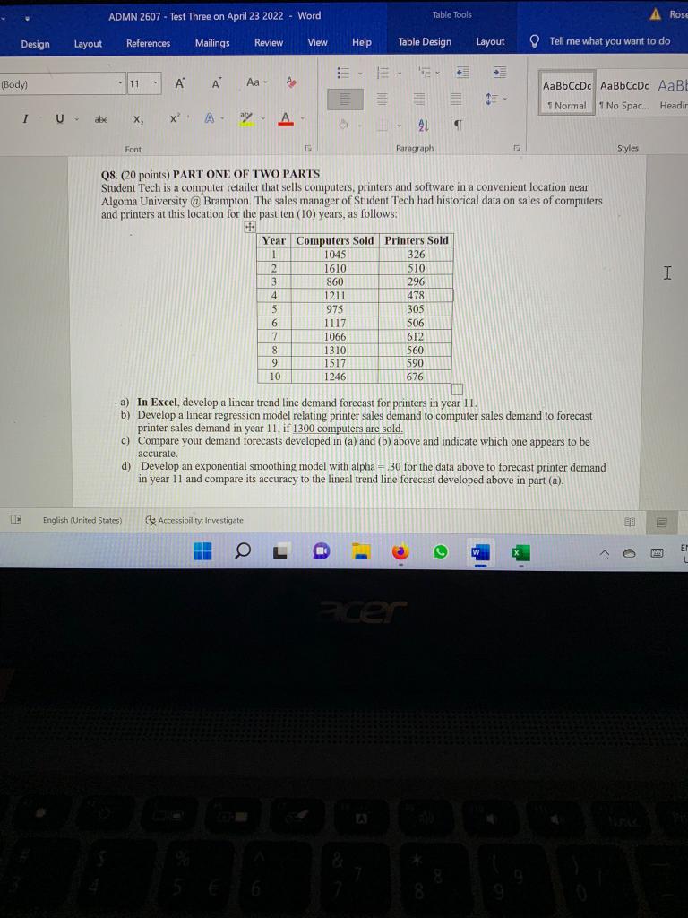 ADMN 2607 - Test Three on April 23 2022 - Word