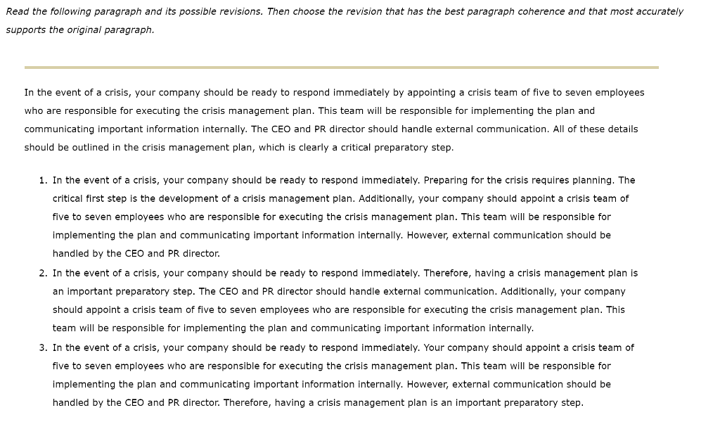 Read the following paragraph and its possible