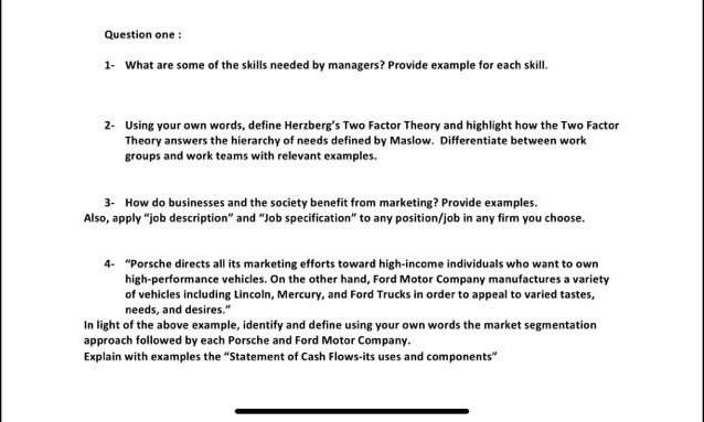 Question one: 1. What are some of the skills