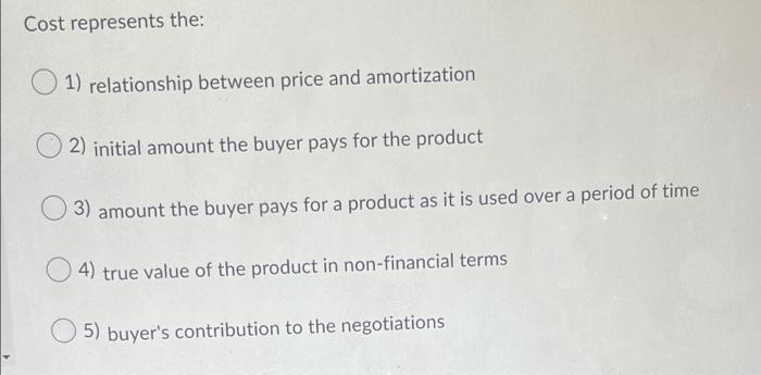 Cost represents the: 1) relationship between