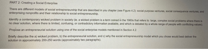 PART 2: Creating a Social Enterprise There are