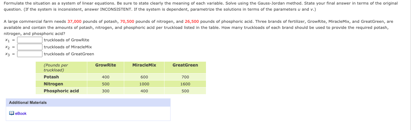 Formulate the situation as a system of linear