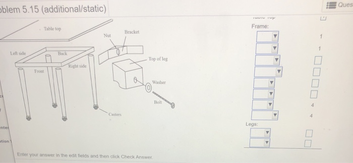 "repare a bill-of-materials for the table