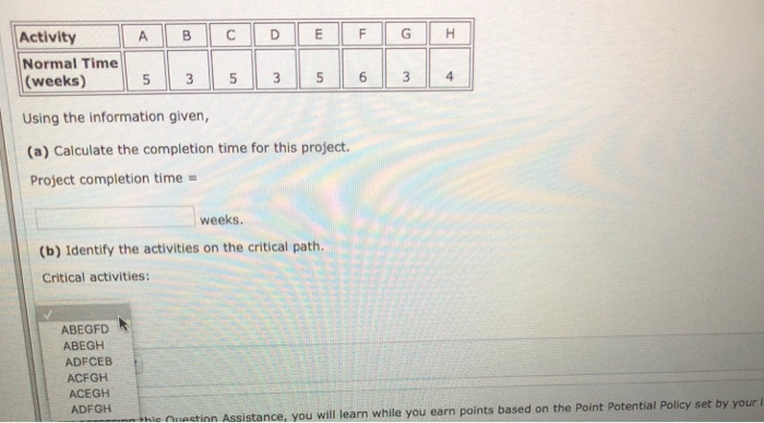 AON network diagram: A Activity Normal Time