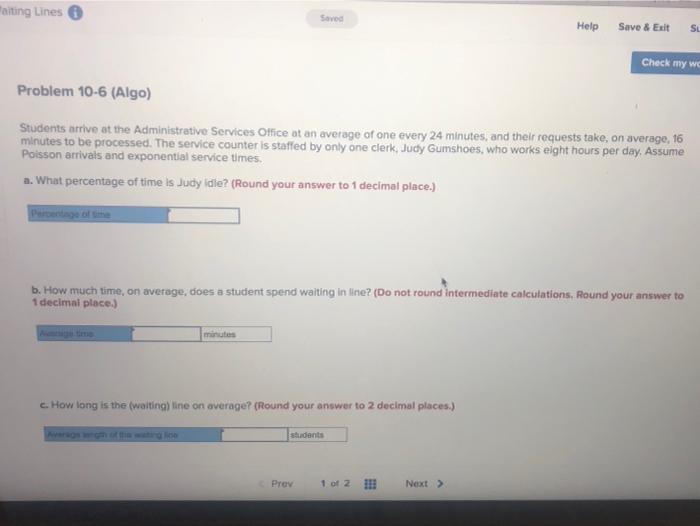 aiting Lines Savod Help Save & Exit SI Check my