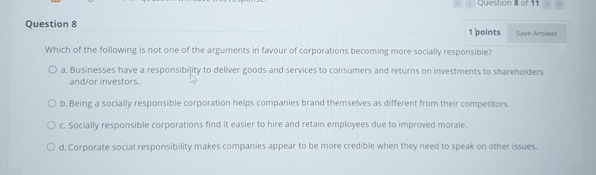 Question 8 of 11 Question 8 1 points Save Answer