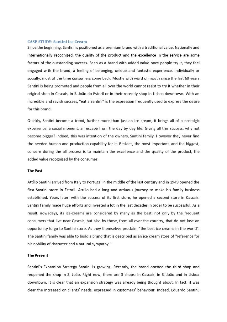 Read the attached Case Study on Santini Ice