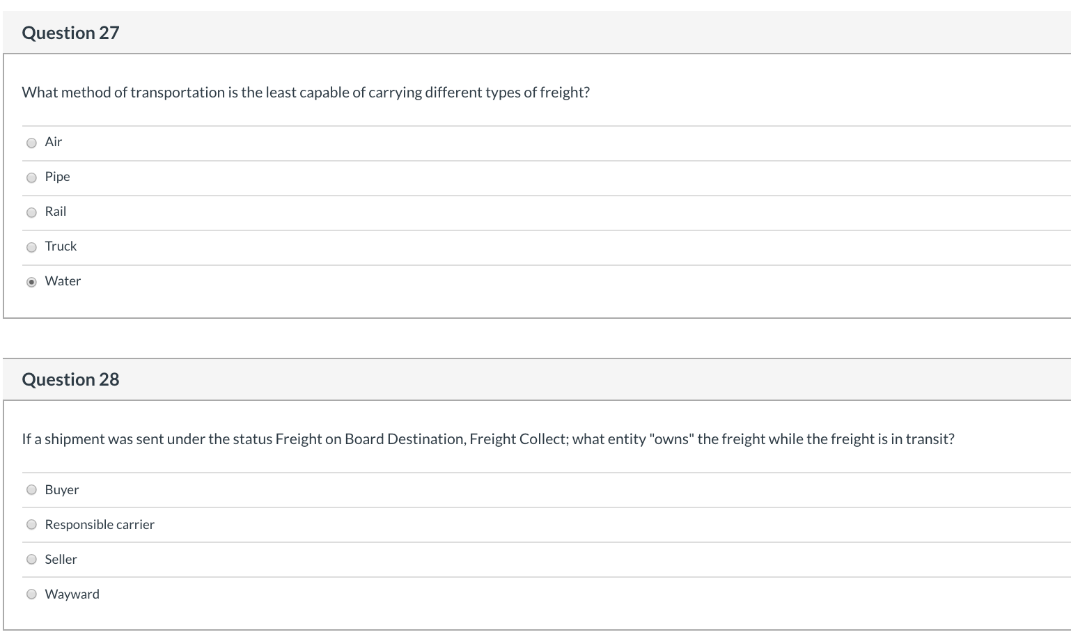 Question 13 is a physical inventory taking
