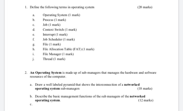 operation system meaning (20 marks) a. c. d. 1.