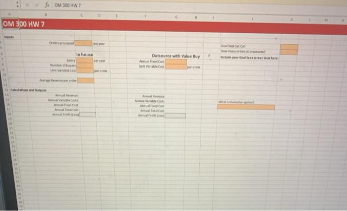 Using the HW7 Starting File Excel file, answer