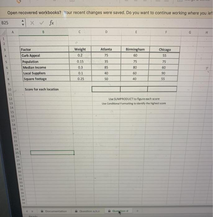 Using the HW7 Starting File Excel file, answer