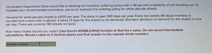 Dunstreet's Department Store would like to