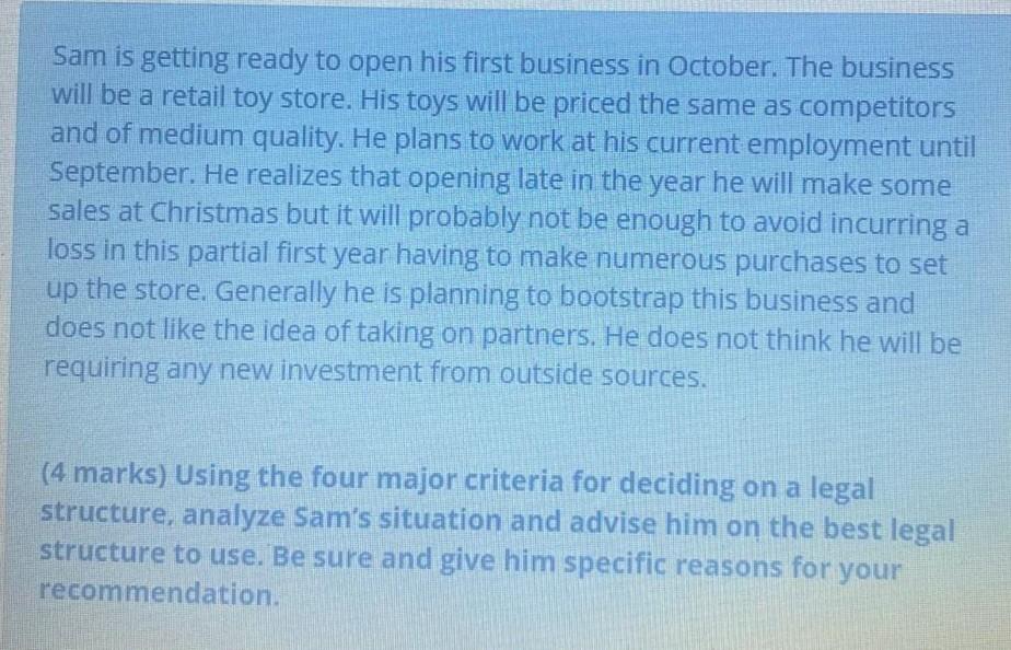 Sam is getting ready to open his first business