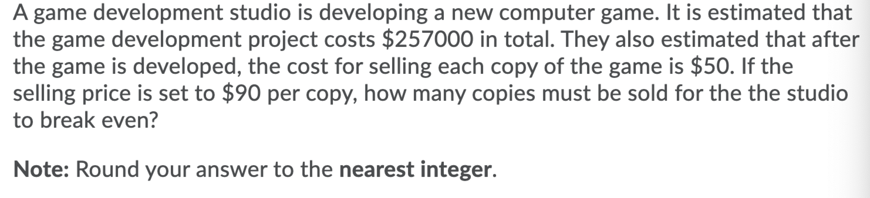 undefined A game development studio is developing