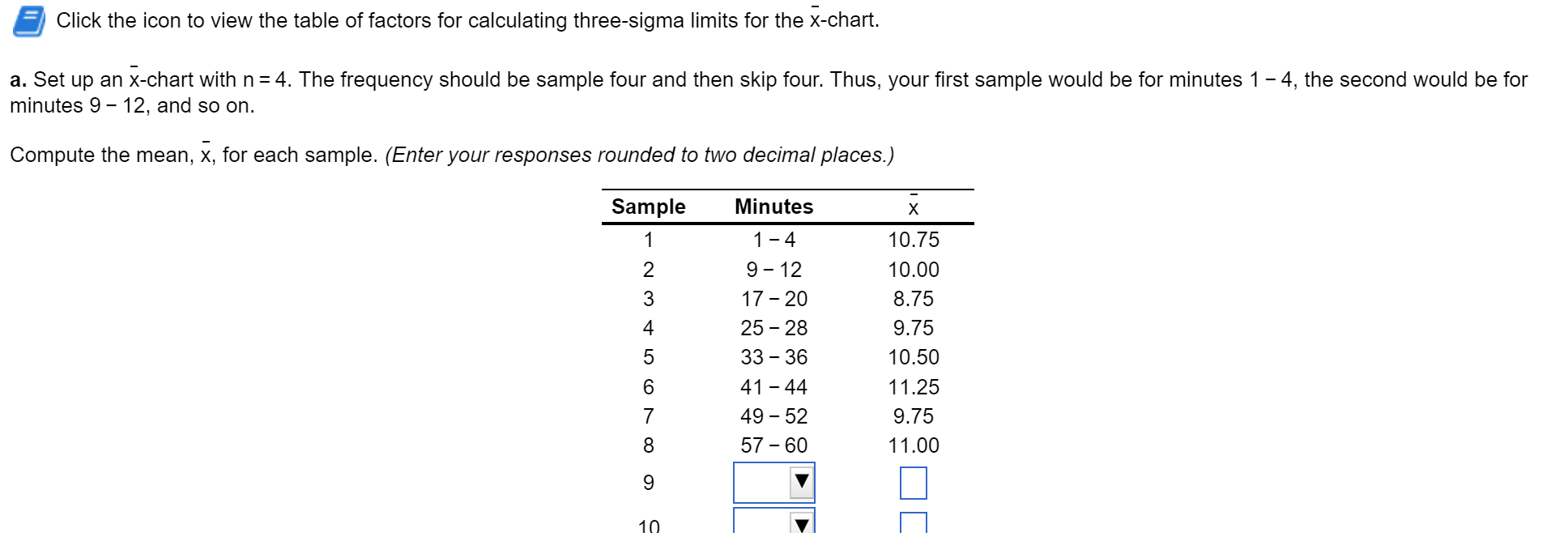 Click the icon to view the table of factors for