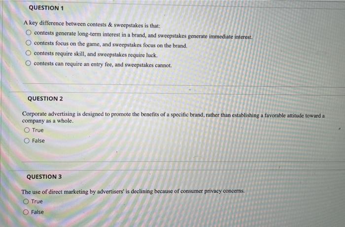 QUESTION 1 A key difference between contests &