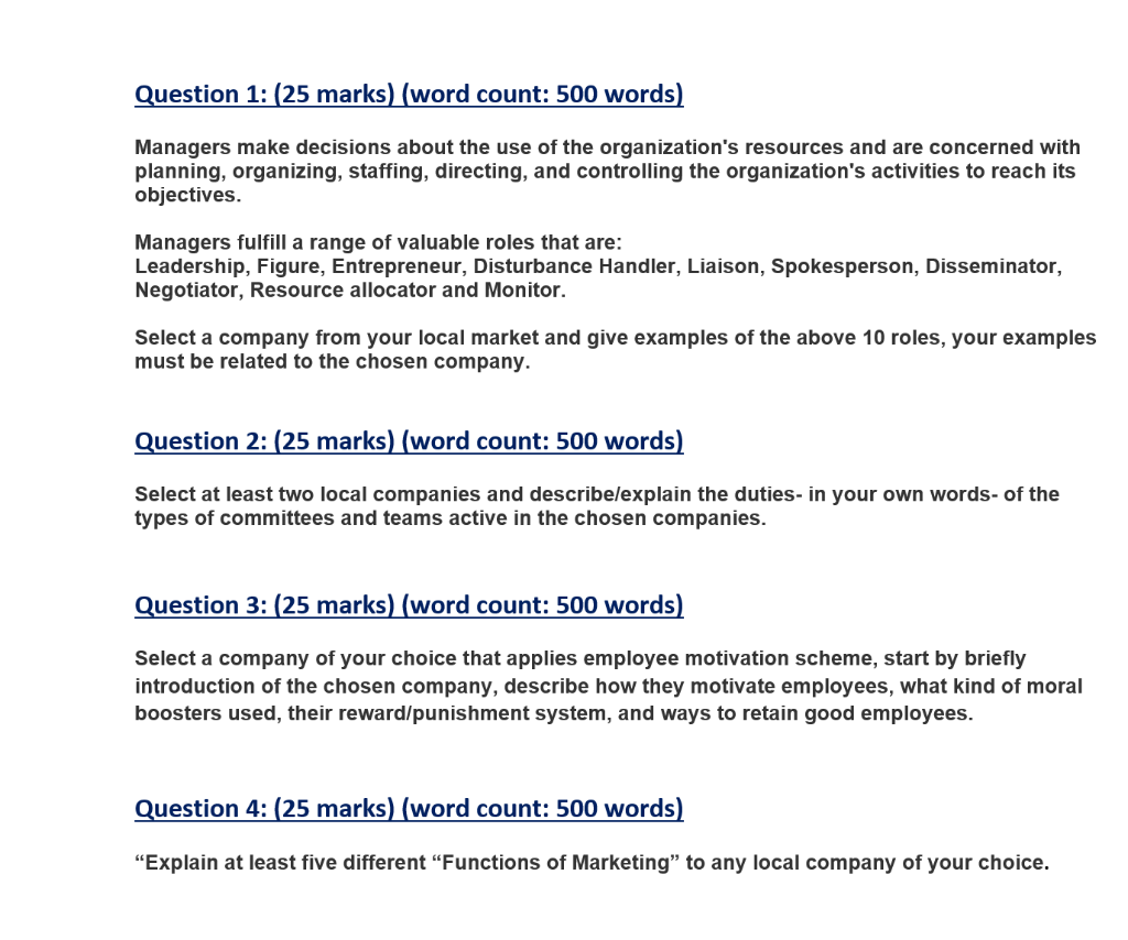 Question 1: (25 marks) (word count: 500 words)