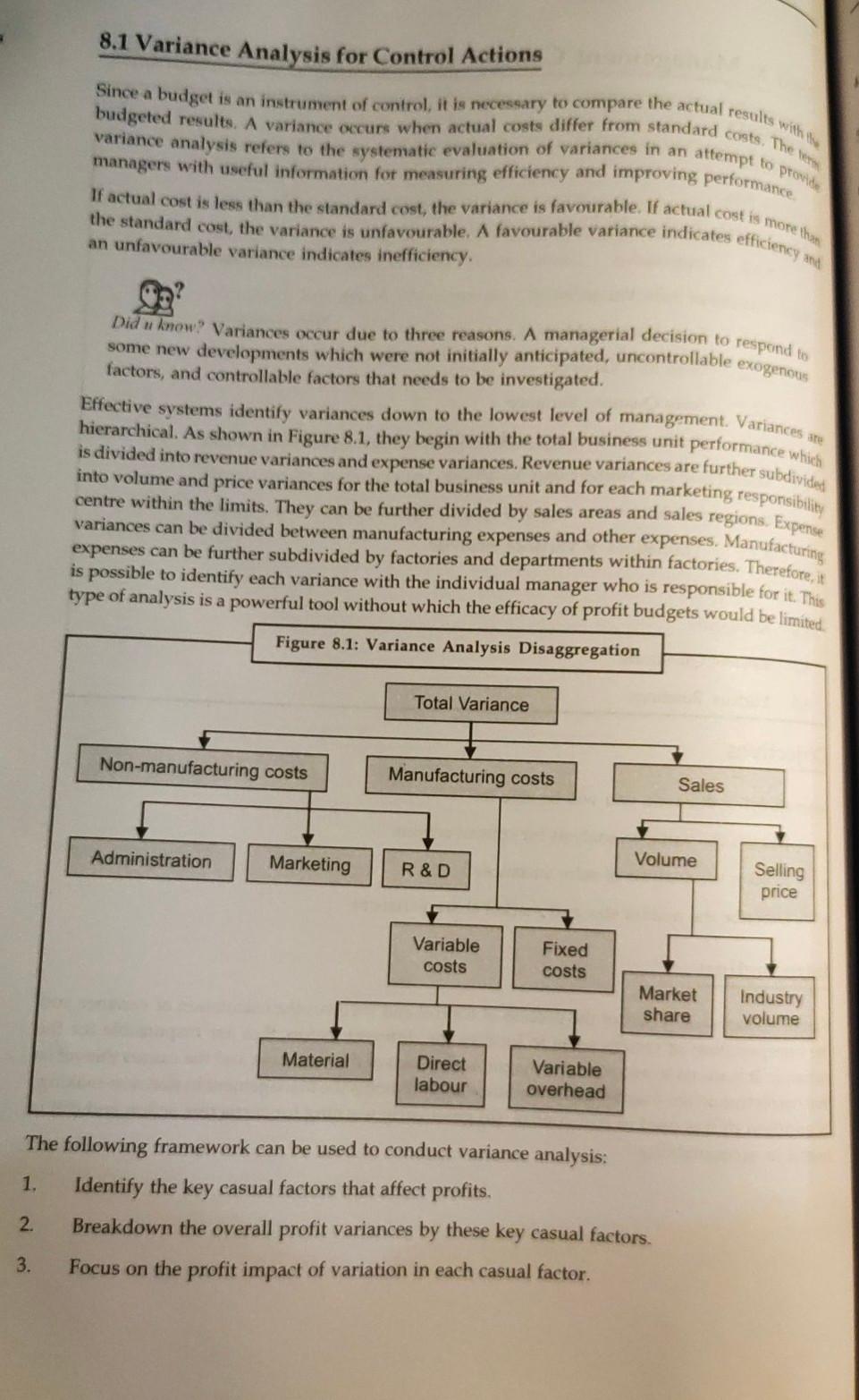 need a correct answer 8.1 Variance Analysis for