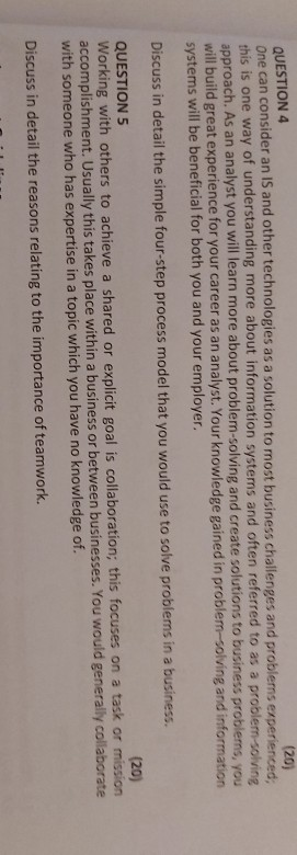 QUESTION 4 One can consider an IS and other