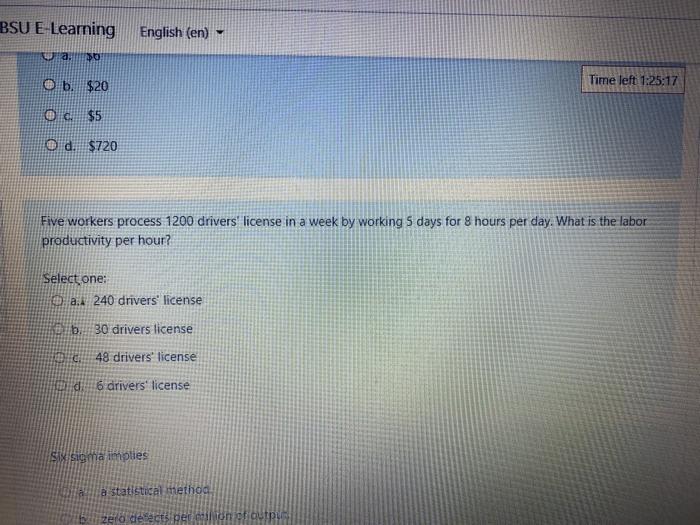 BSU E-Learning English (en) a O b. $20 Time left
