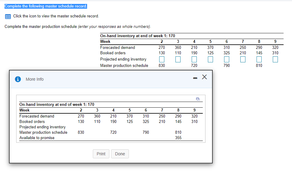 Complete the following master schedule record. B