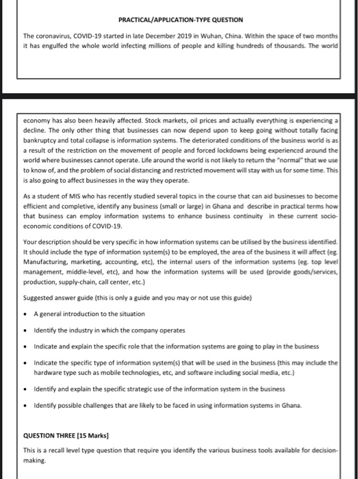 PRACTICAL/APPLICATION-TYPE QUESTION The