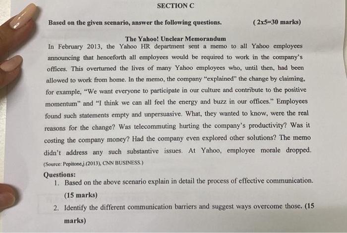 SECTION C Based on the given scenario, answer the