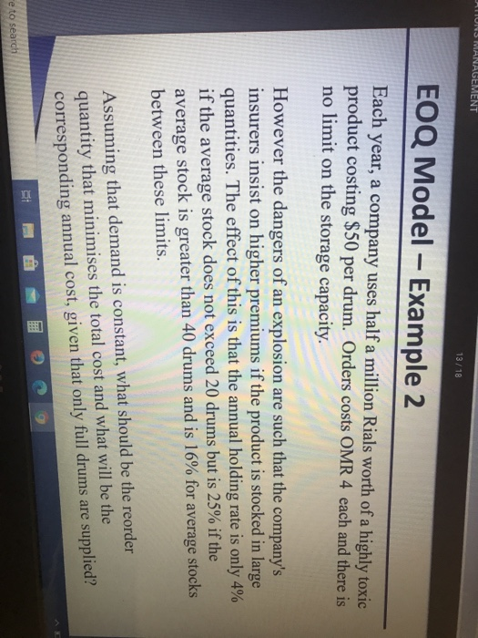 ATIONS MANAGEMENT 13/18 EOQ Model - Example 2