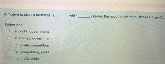A motive to start a business is while creates the