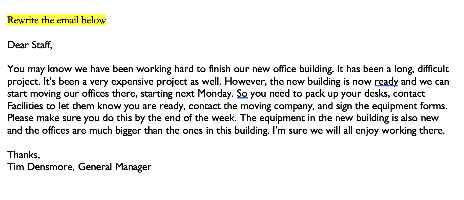 please re write this email in professional