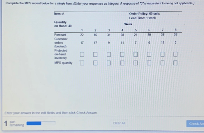 Complete the MPS record below for a single item.