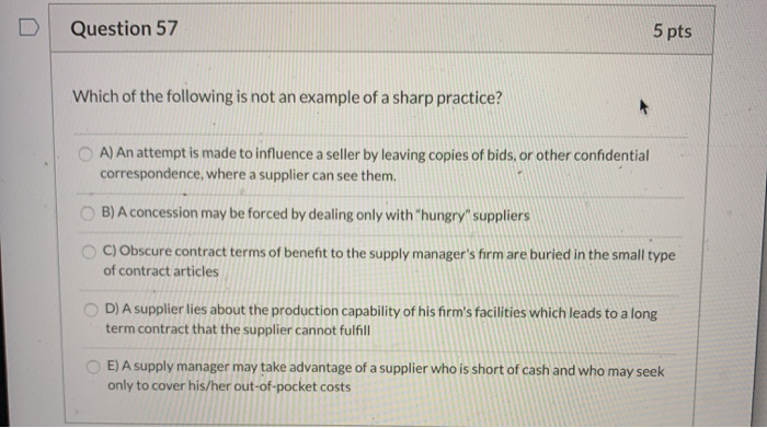 Question 57 5 pts Which of the following is not