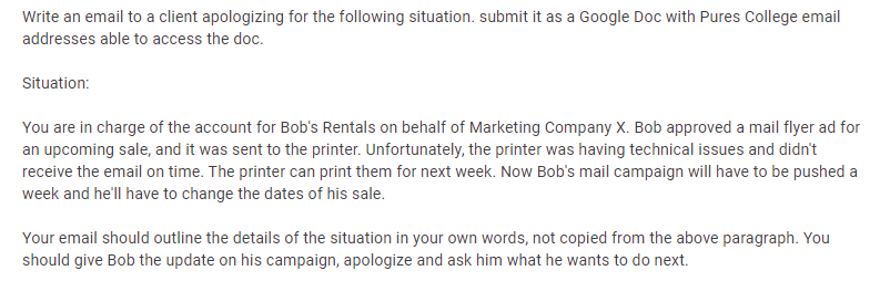 Write an email to a client apologizing for the