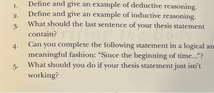 1. 2. 3. Define and give an example of deductive