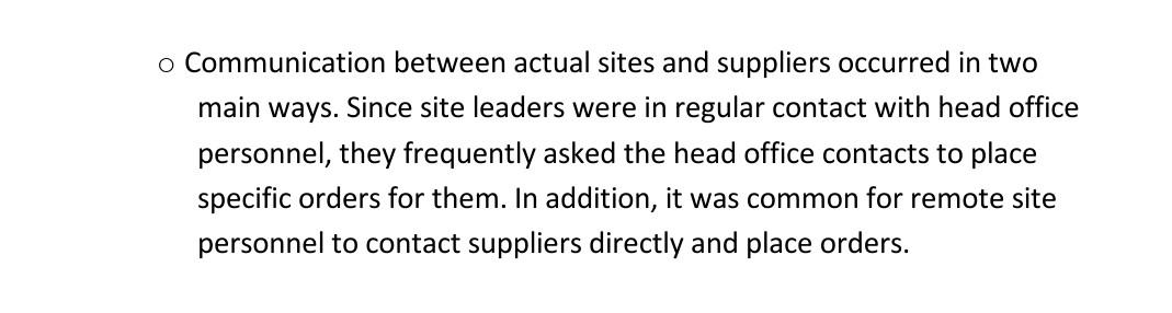 o Communication between actual sites and