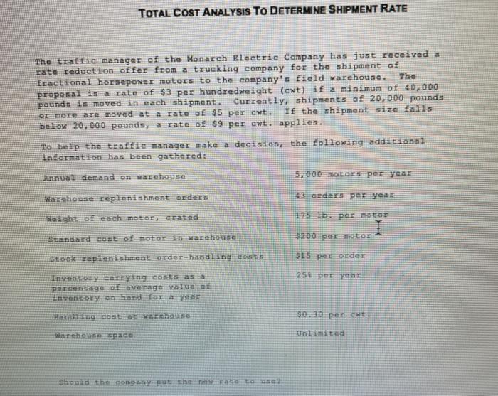 use excel to analyze the shipment problem. please