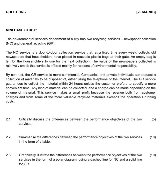 QUESTION 2 [25 MARKS] MINI CASE STUDY: The