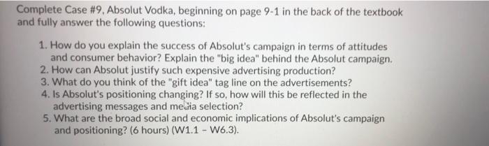 Complete Case #9. Absolut Vodka, beginning on