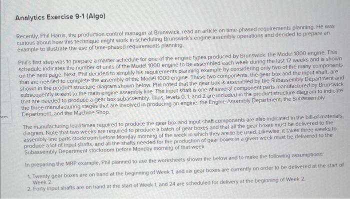 Analytics Exercise 9-1 (Algo) Recently, Phil