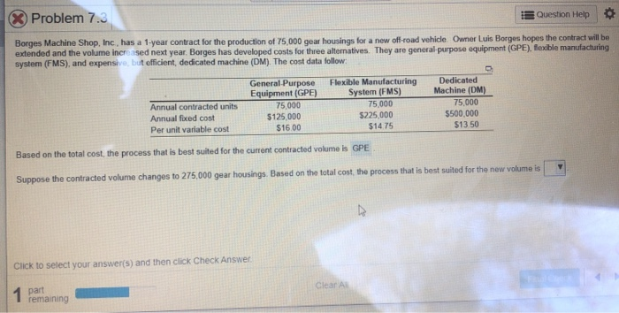Problem 7.3 Question Help Borges Machine Shop,