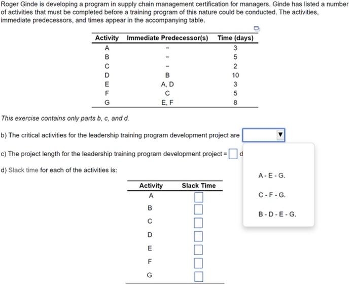 Roger Ginde is developing a program in supply