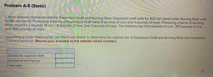 Problem A-8 (Static) C-town brewery brews two