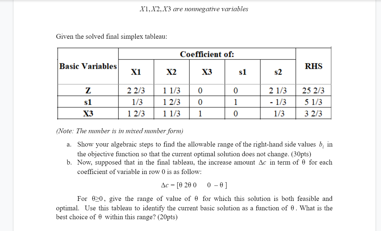 X1, X2, X3 are nonnegative variables Given the